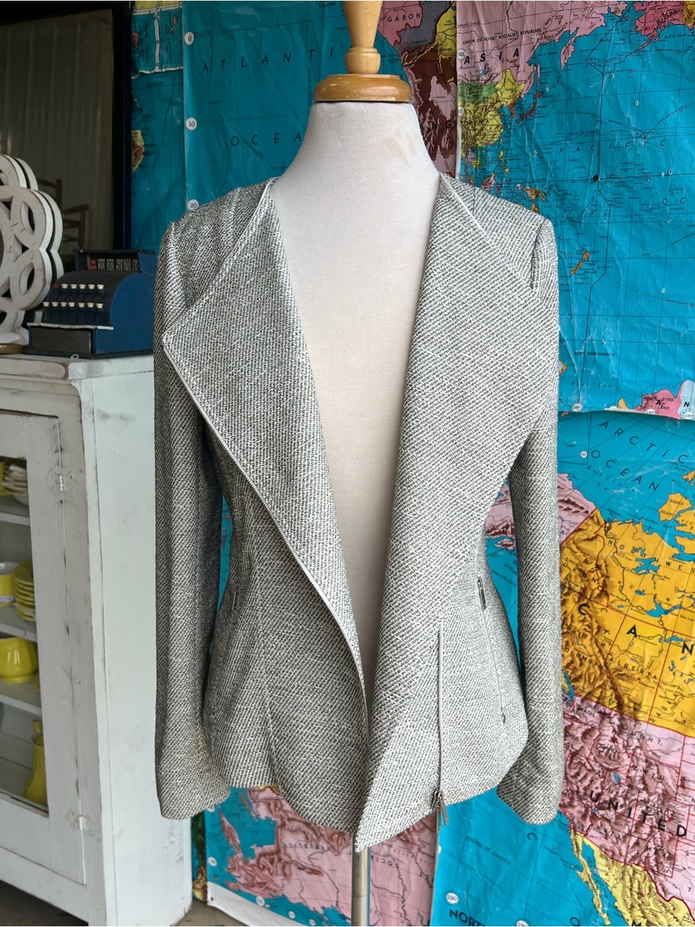 Lafayette 148 New York Gray Textured Asymmetric Zip Blazer